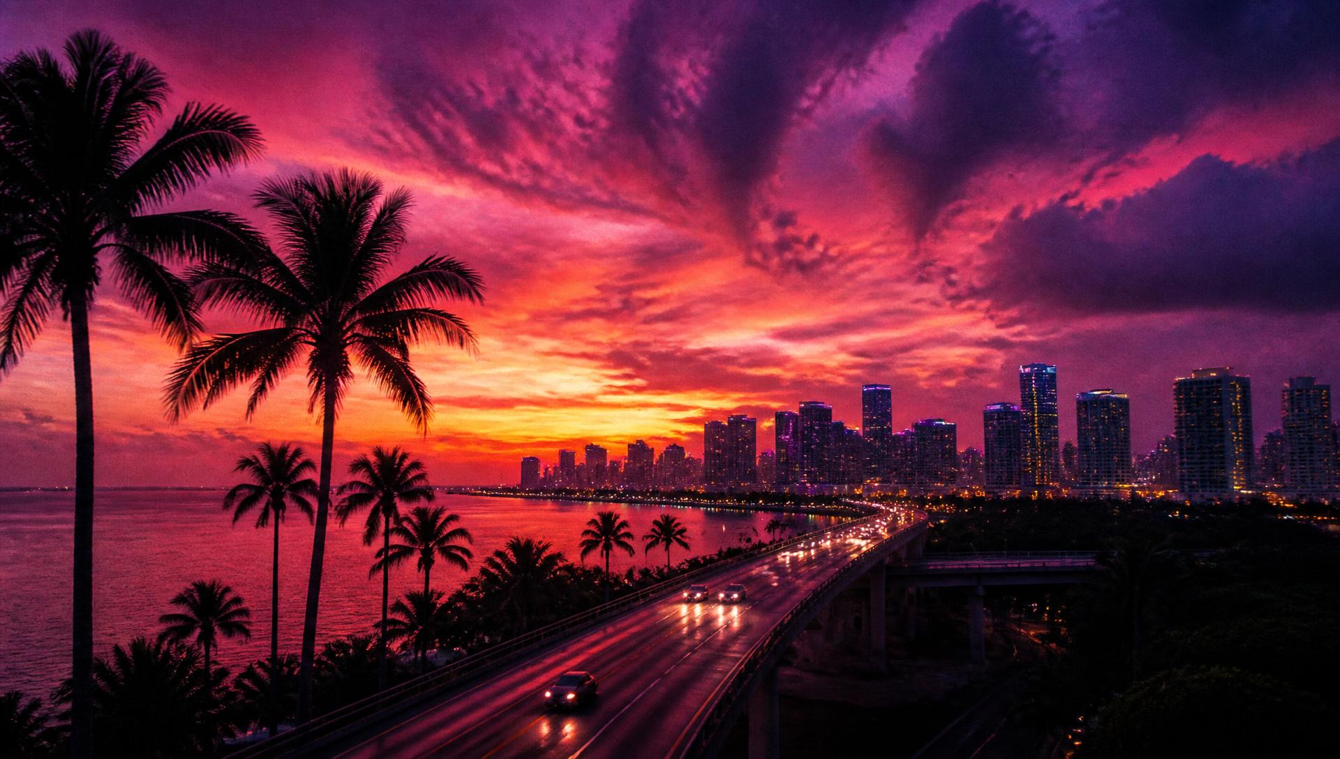 Leonida coastline with palm trees at dusk